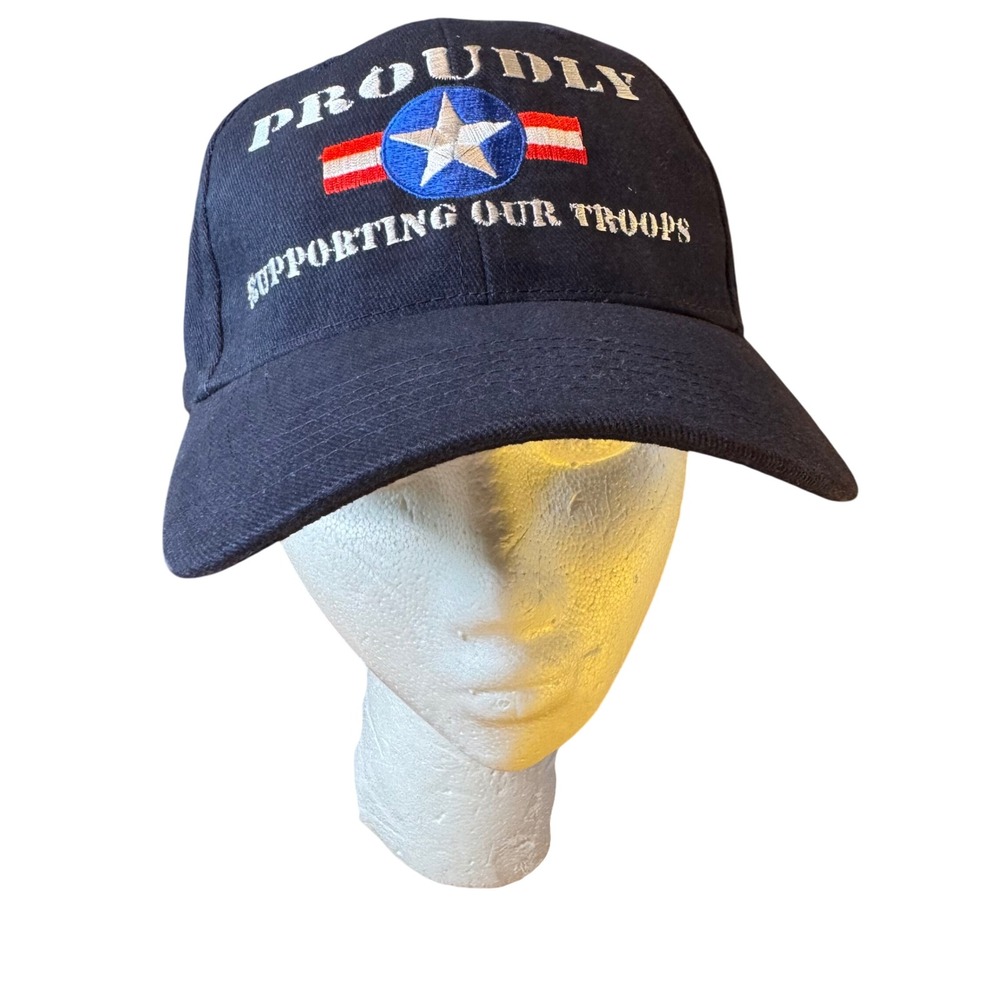 Proudly Supporting Our‎ Troops Hat Cap Dog Daze Black Label Blue
